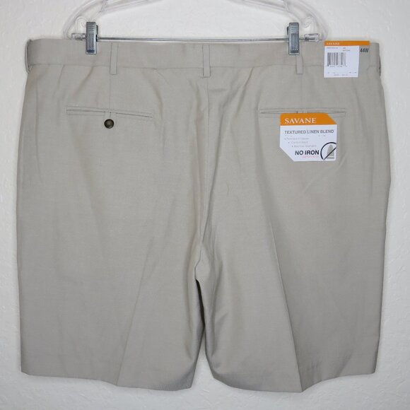 Savane* Men's 1.5" Belt Loop Multipocketed Textured Linen Blend Shorts~ Size 44W - Picture 2 of 12